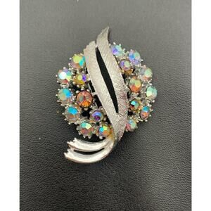 Vintage Arthur Pepper ART Aurora Borealis Rhinestone Silver Tone Brooch Signed